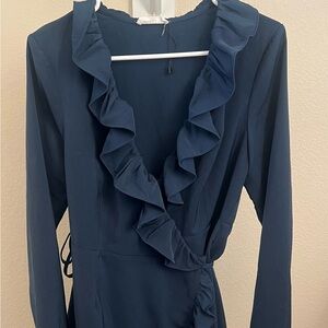 Sugarlips Blue Long Sleeve V-Neck Cocktail Dress